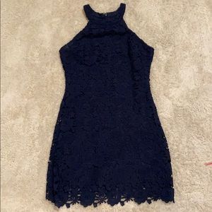 Lulus Love Poem Navy Blue Lace Mini Dress
